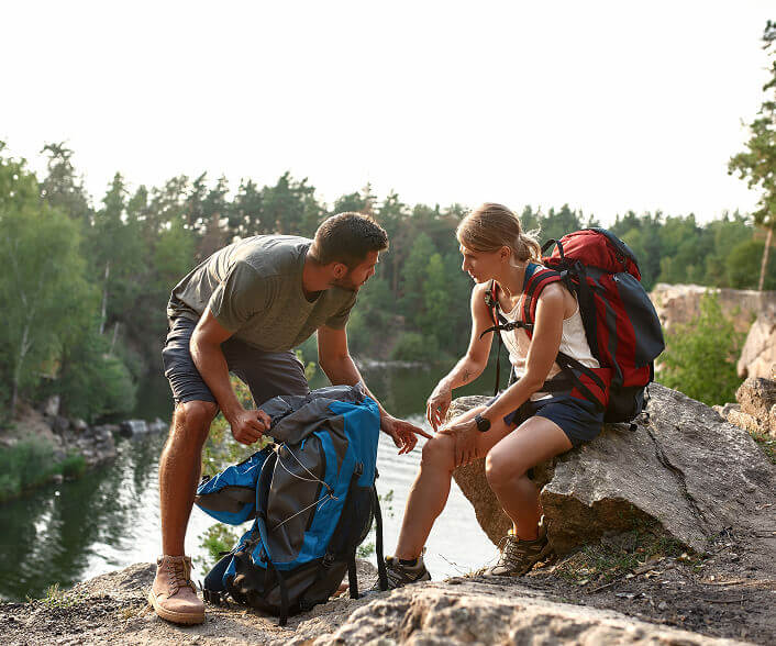 Couple talking on hike