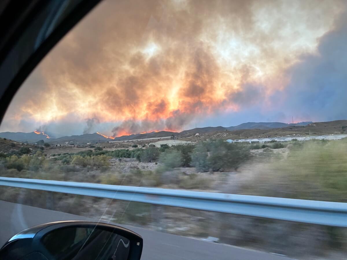 Los Gallardos fire seen from the highway in Spain by a Squaremouth employee